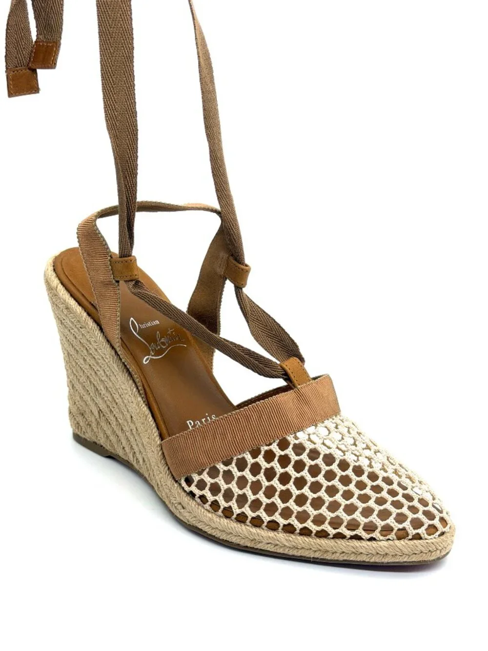 Christian Louboutin TOLEDA 85 Mesh Wedge Heel Ribbon Tie Espadrille Sandals
